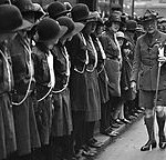Girl Guide Headquarters, Buckingham Palace Road, London, 23rd May 1930, Lord Baden Powell inspects Girl Guides